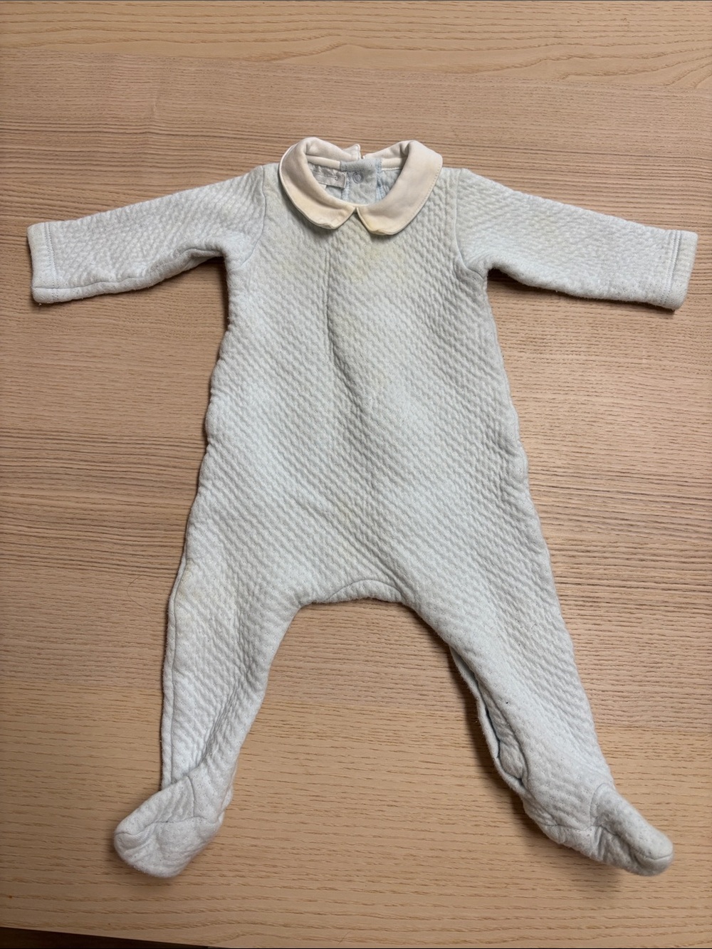 Cream Quilted Baby Footed One-Piece with Peter Pan Collar